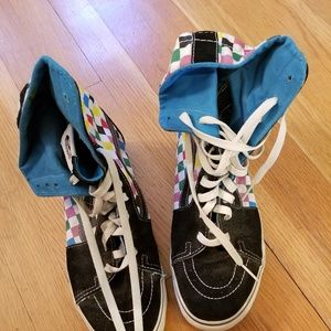 rainbow checkered high top vans